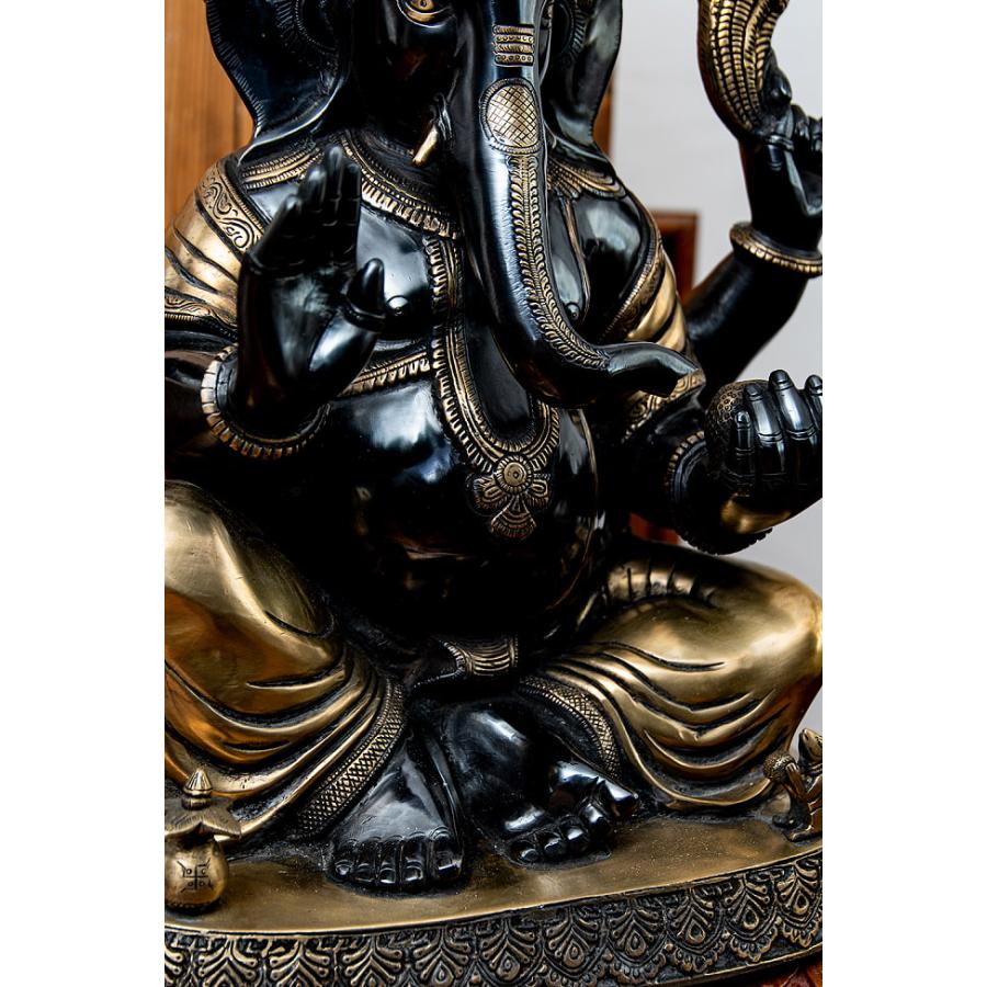 送料無料 ガネーシャ像 ブラス製 ヒンドゥー 神様像 (一点物)真鍮黒塗