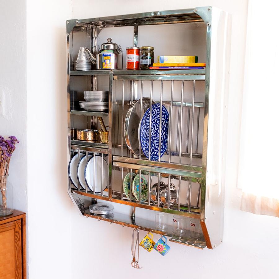 送料無料 インディアンキッチンラック 棚 食器棚 〔約98.5cm*約76cm