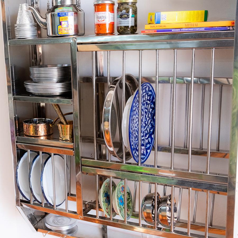 送料無料 インディアンキッチンラック 棚 食器棚 〔約98.5cm*約76cm