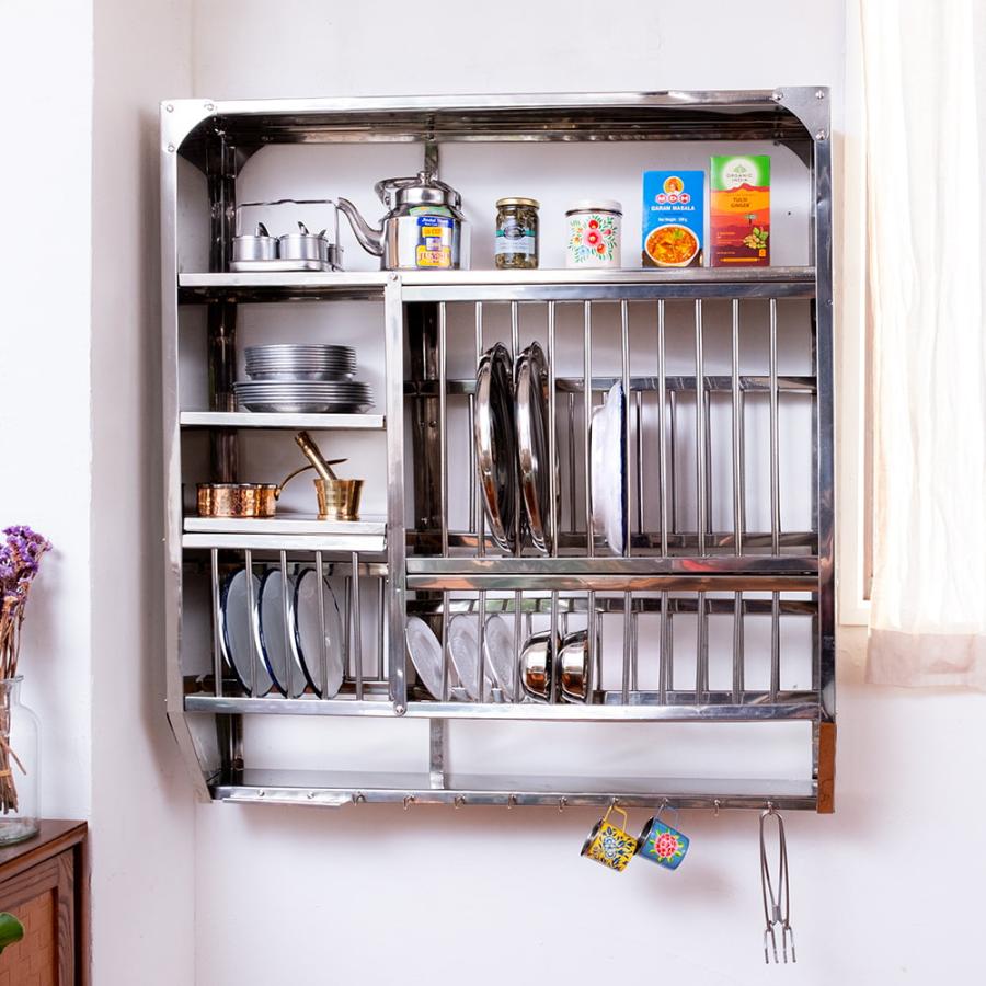 送料無料 インディアンキッチンラック 棚 食器棚 〔約98.5cm*約91cm