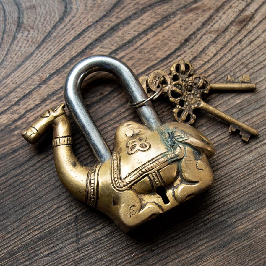 送料無料 鍵 南京錠 カギ ロック アンティーク風 インドの南京錠