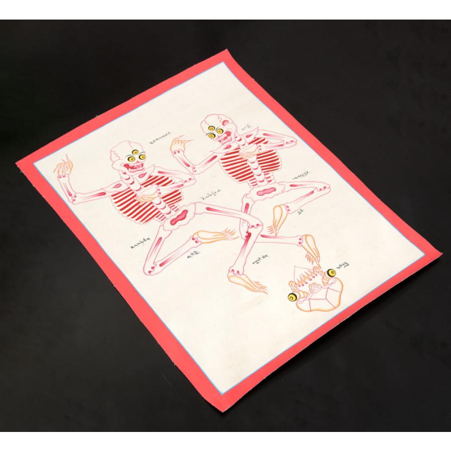 送料無料 タンカ 仏画 マンダラ チベット 〔一点物〕タンカ 踊る骸骨