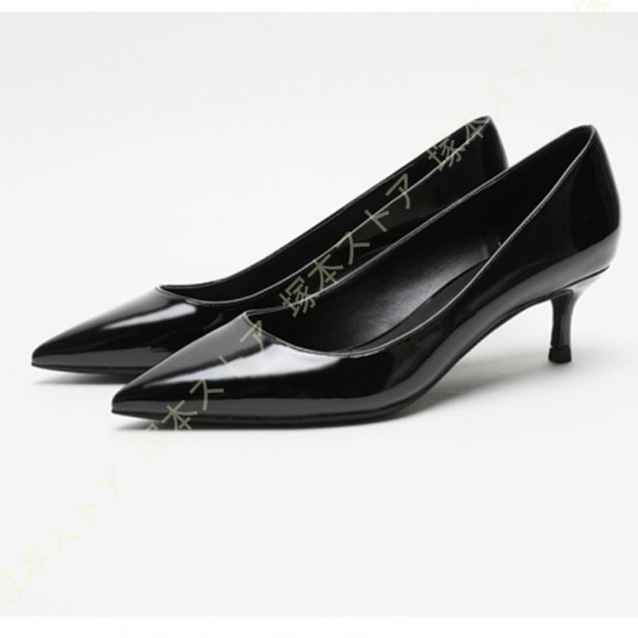 5cm台ヒール ポインテッドトゥ パンプス エナメル レディース 靴