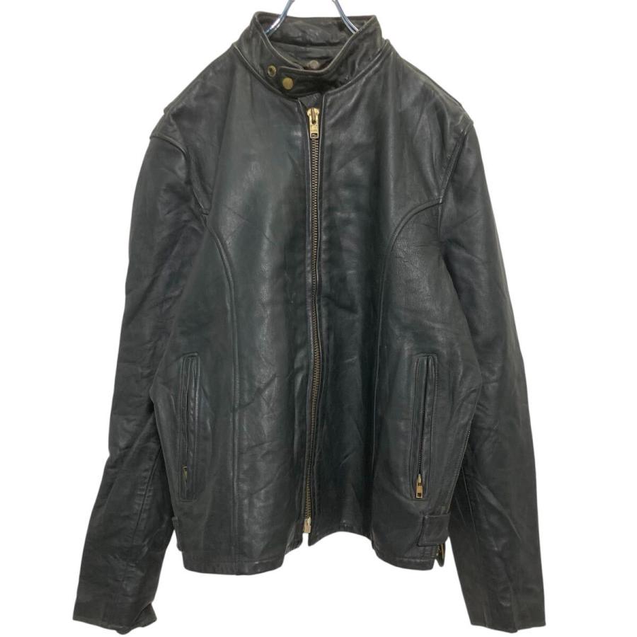 レザー シングルライダースジャケット 3XL〜 ブラック USA製 ビッグ