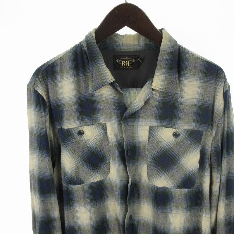 ダブルアールエル RRL シャツ 長袖 オープンカラー オンブレチェック