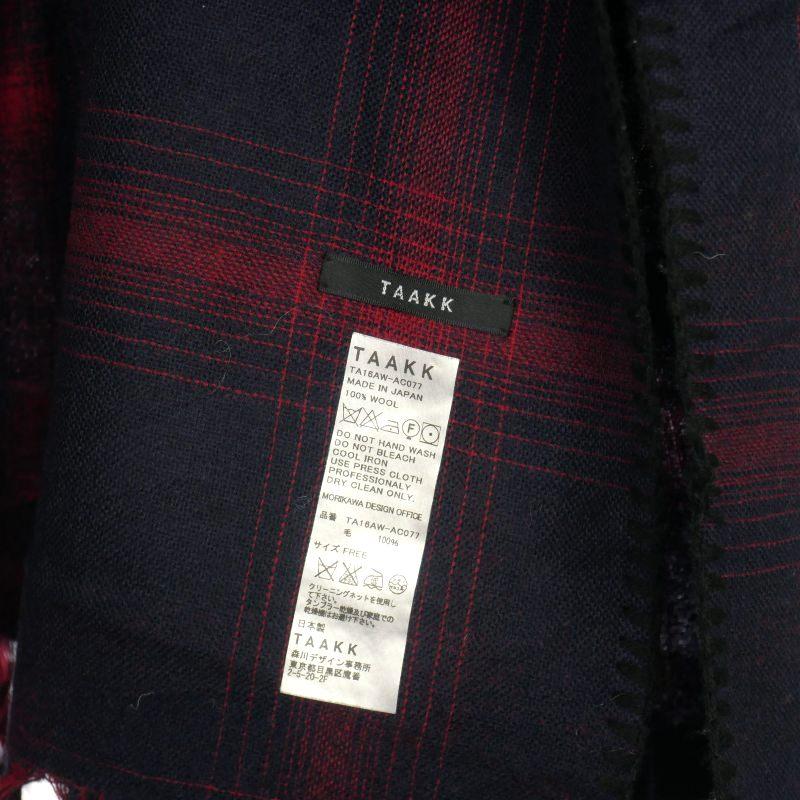 ターク TAAKK 16AW チェック柄 大判 ウールストール マフラー F レッド