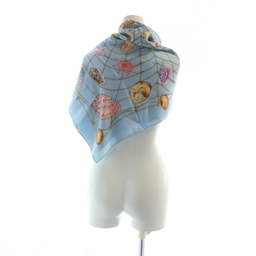 GUCCI（グッチ） 大判スカーフ ストール シェル柄 ロゴ 絹 シルク 青