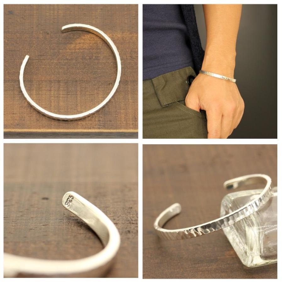 スターリング シルバー 925 ブレスレット 槌目 バングル メンズ 調節可