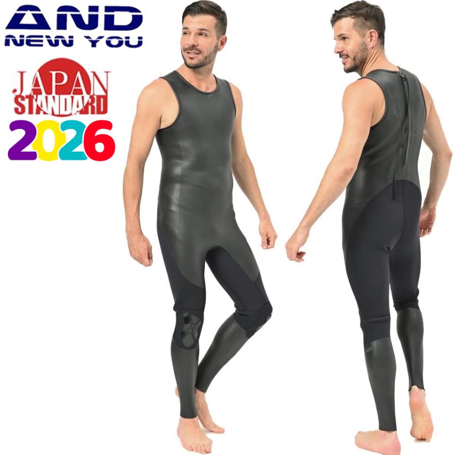 ANDNEWYOU ロングジョン 3mm メンズ サーフィン ウェットスーツ スキン