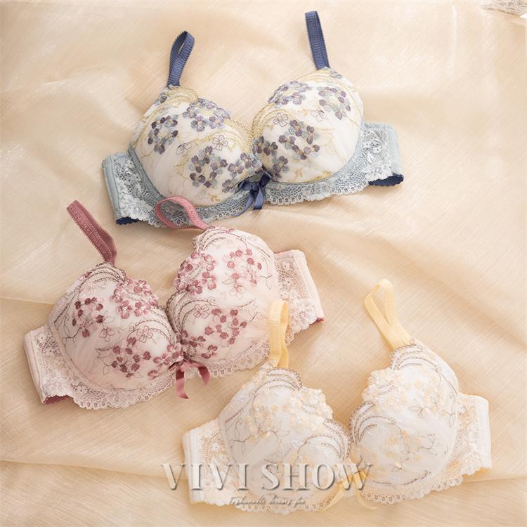 ブラジャー ショーツ セット 花柄 刺繍 レース ワイヤー入り 脇高 補正