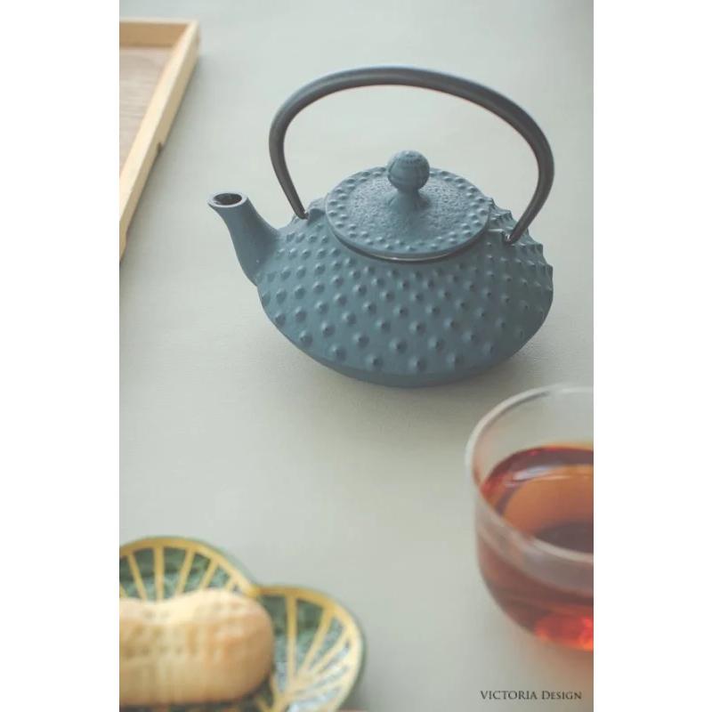 急須 鉄瓶 南部鉄器 平アラレ(ダマン青)/ モダン 内面ホーロー加工