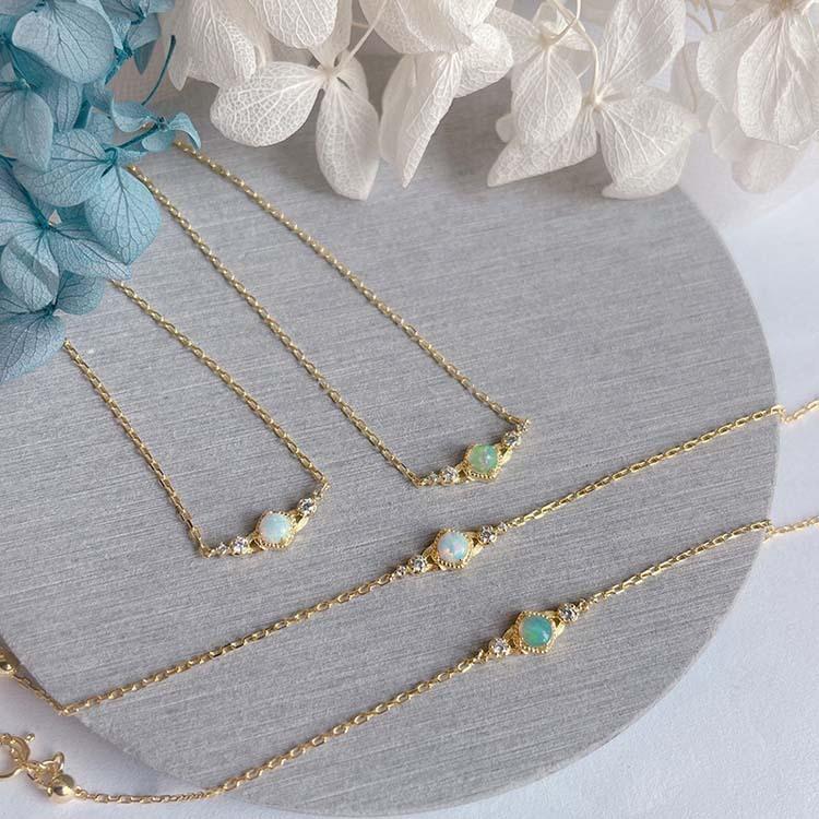 オパール ブレスレット S925シルバー 18kゴールド仕上げ シンプル