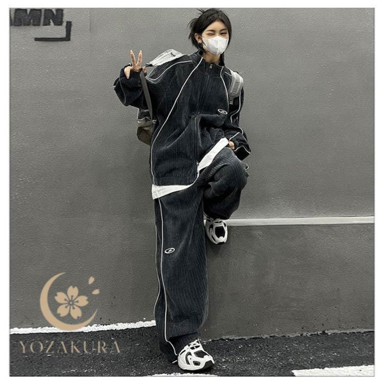 スポーツウェア コーデュロイ 上下セット 秋 上下 ライン入り 春