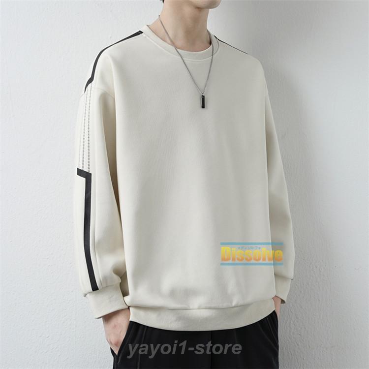 メンズトレーナー 袖ライン トレーナー 長袖 丸首 スウェット