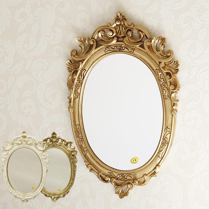 壁掛け鏡 おしゃれ ウォールミラー ロココ調 姫系 アイボリー ホワイト