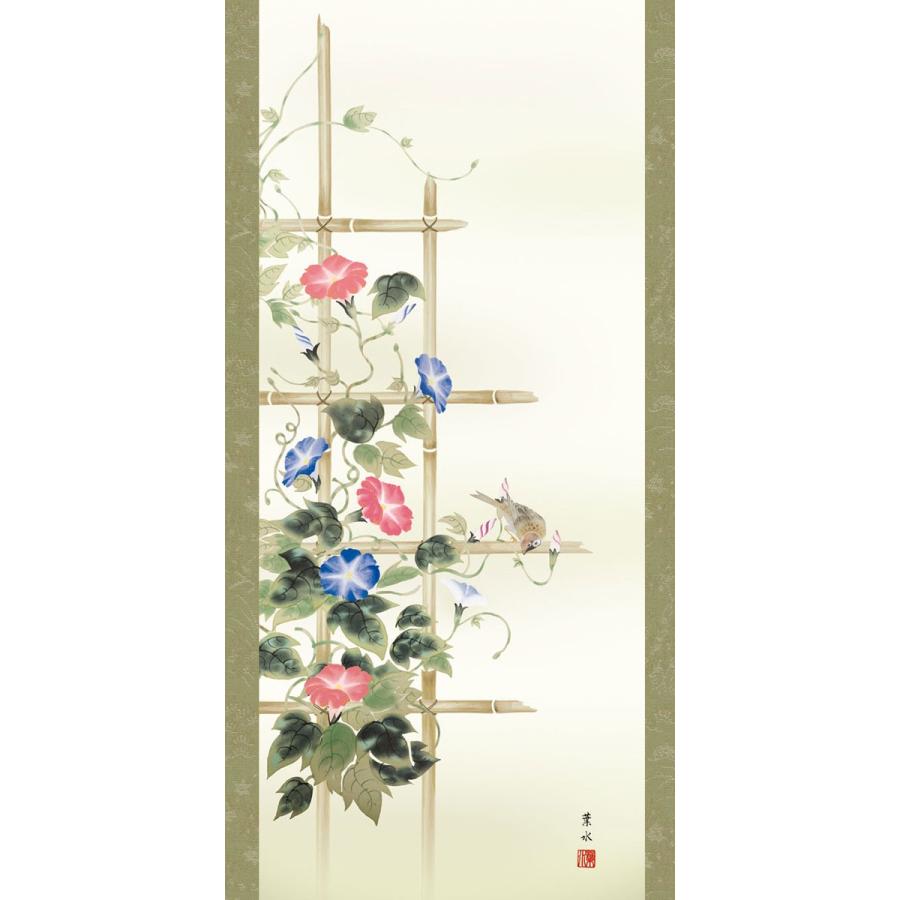 掛軸 (掛け軸) 夏用 朝顔 緒方葉水 尺五立 約横54.5cm×縦190cm g4105