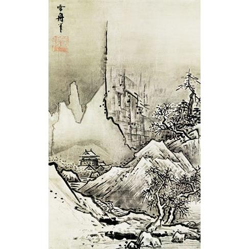 掛軸 (掛け軸) 秋冬山水図（冬） 雪舟 尺五あんどん 約横54.5cm×縦