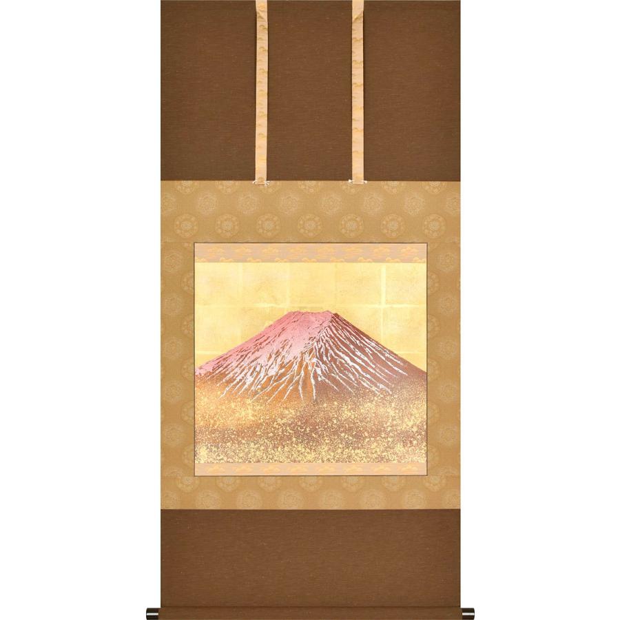 掛軸 (掛け軸) 黎明赤富士(金箔工芸) 木戸口善夫 尺八横 約横70×縦