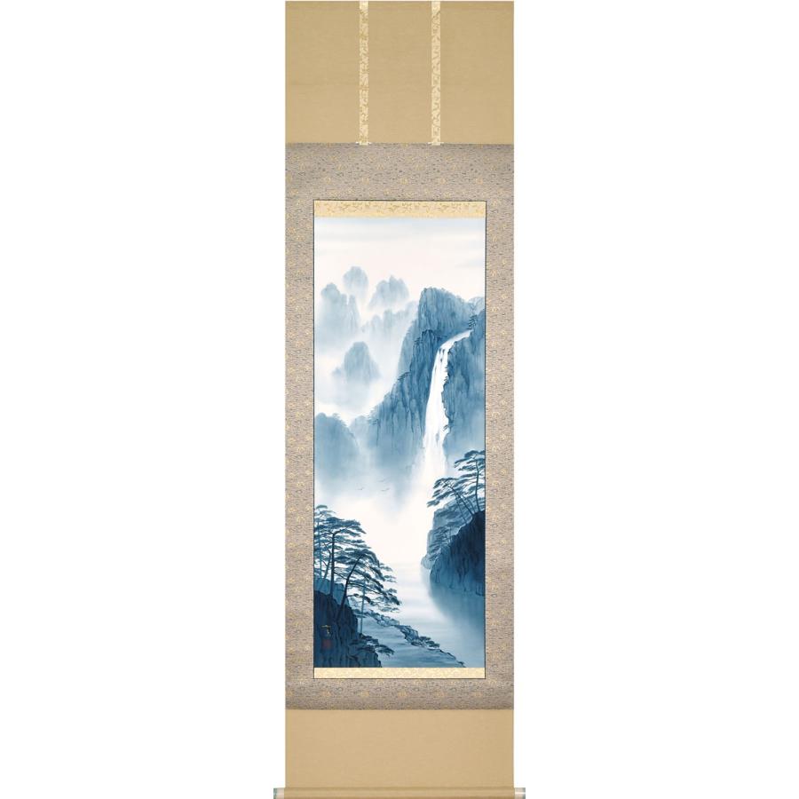 掛軸 (掛け軸) 瀑布山水図 白木加葉 尺五立 約横54.5cm×縦190cm p9930