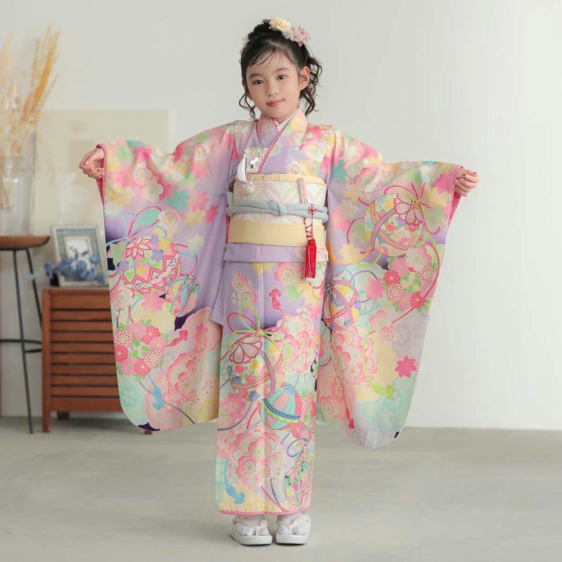 七五三 7歳着物 レンタル フルセット 乙葉 ブランド着物 紫 薬玉に桜楓