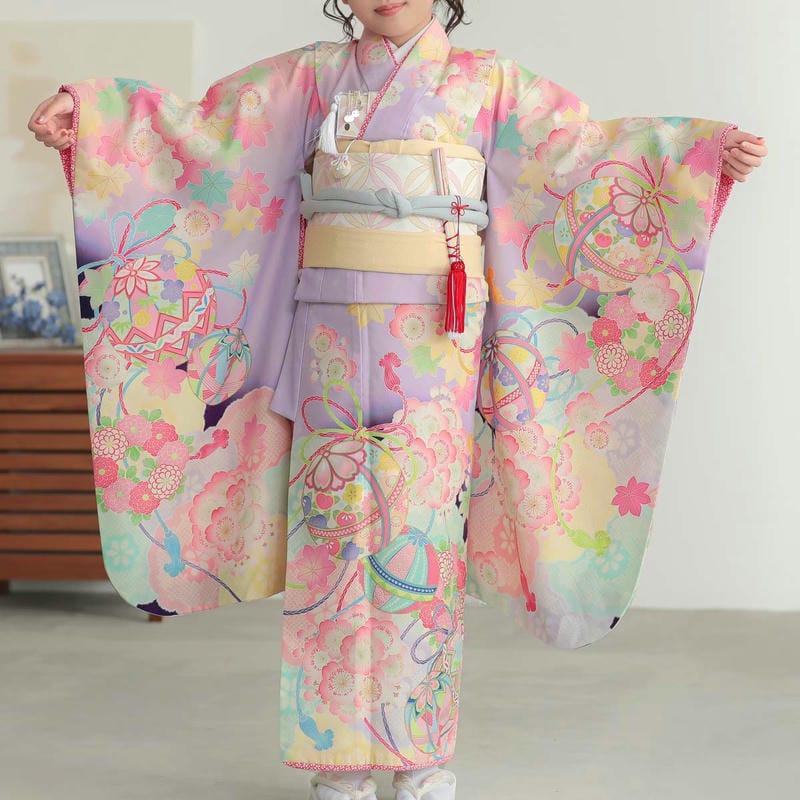 七五三 7歳着物 レンタル フルセット 乙葉 ブランド着物 紫 薬玉に桜楓