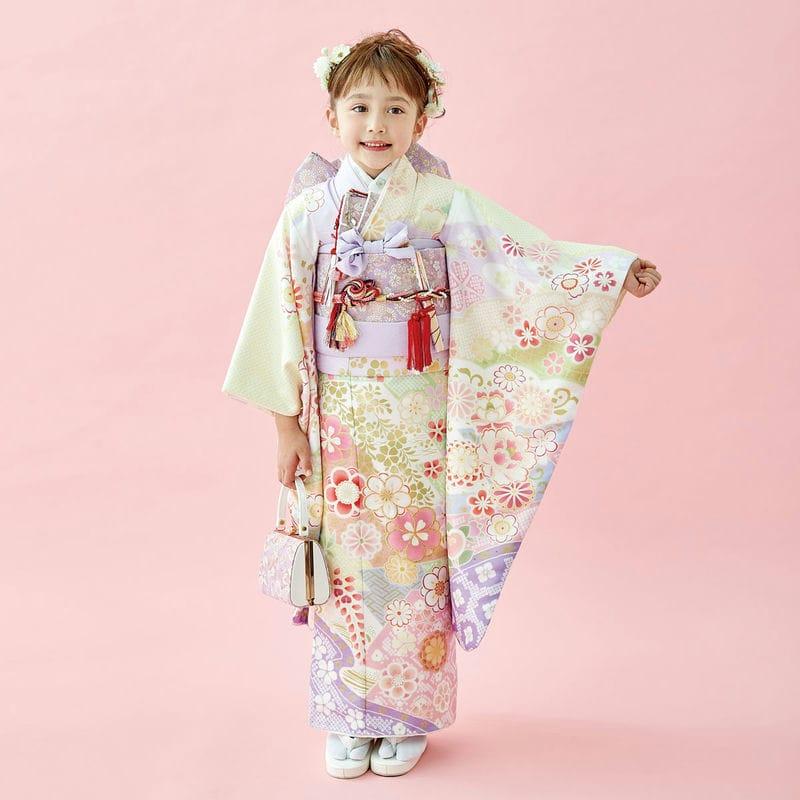 七五三 7歳着物 レンタル フルセット 式部浪漫 ブランド着物 藤色×黄色