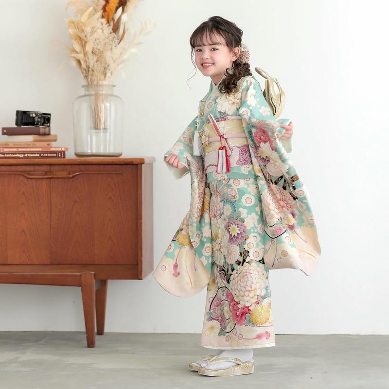 七五三 7歳着物 レンタル フルセット 華徒然 ブランド着物 水色 花車