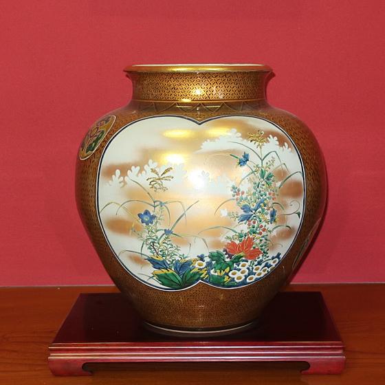九谷焼 【逸品物】花瓶 陶器 金彩割取 陶洸作 15号（45cm)大型壺