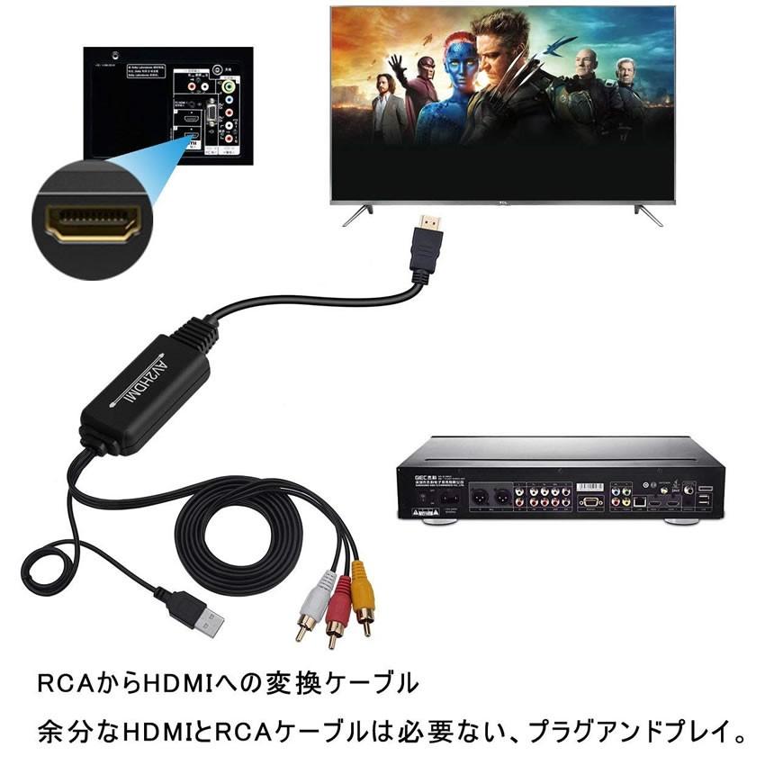 RCA to HDMI/AV/コンポジット 変換アダプター ケーブル 1080P USB給電