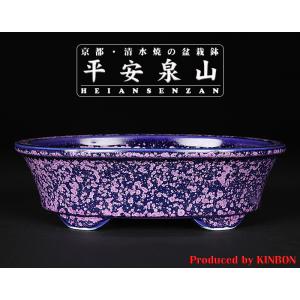 盆栽鉢 植木鉢 「平安泉山辰砂釉星結晶楕円鉢」 山草鉢 清水焼 京焼