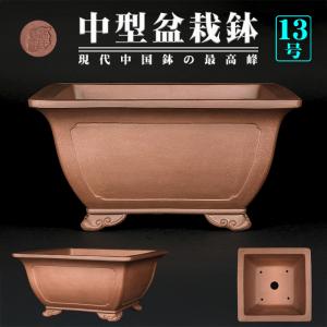 盆栽鉢 紫泥外縁胴紐楕円鉢 植木鉢 中国鉢 張氏製陶 落款あり 15号