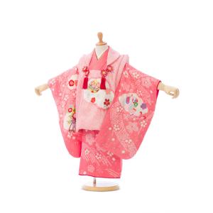 被布 四季花柄の七五三着物3歳 女の子(被布)フルセット（ピンク系