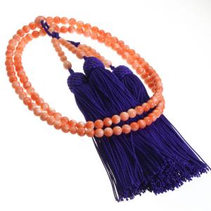 宝石珊瑚のSANSUI 深海珊瑚 ピンク 略式 片手 数珠 念珠 正絹 無染色