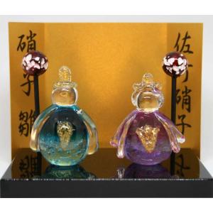 本金箔 硝子雛 ひな人形 お雛様 雛飾り 木台付 ガラス細工