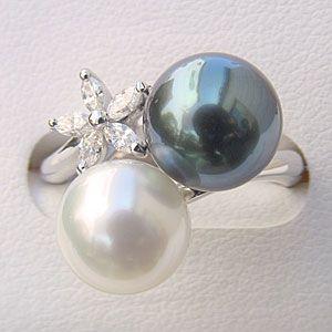 パールリング 真珠 指輪 南洋白蝶真珠 タヒチ黒蝶真珠 ダイヤモンド 18