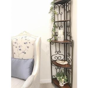 輸入家具 コーナーラック 5段 アイアン 木製 アンティーク 飾り棚