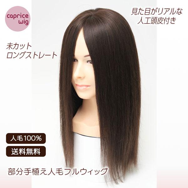 人毛ウィッグ 自然 医療用 ロング ストレート プレーン 未カット 部分
