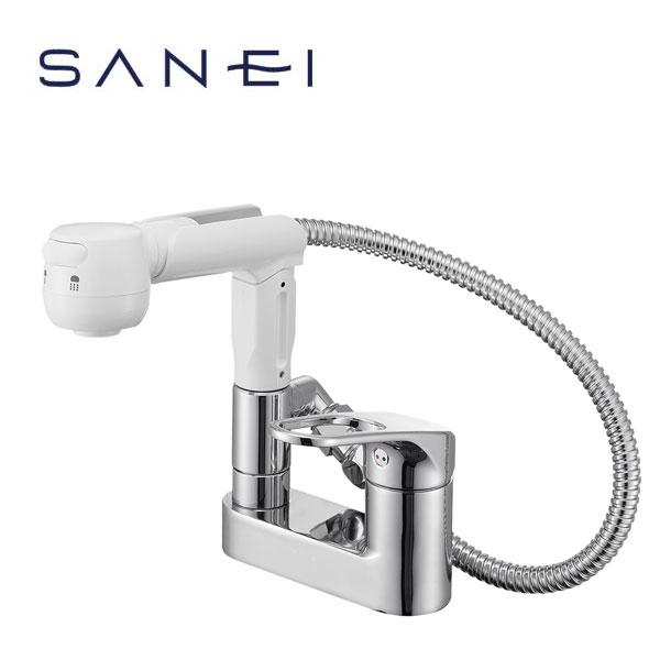 あすつく対応 SANEI シングルスプレー混合栓 K37100-W 洗髪用 共用形