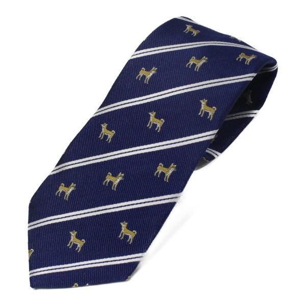 ネクタイ 富士桜工房 kawaii 紺 茶柴犬 日本製 シルク ジャカード 和風