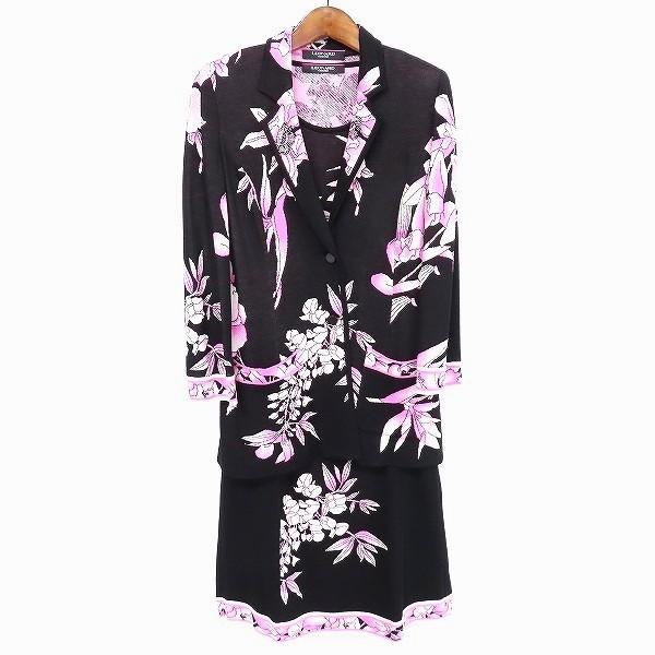 anc レオナール LEONARD セットアップ 38 黒 ピンク ニット ワンピース