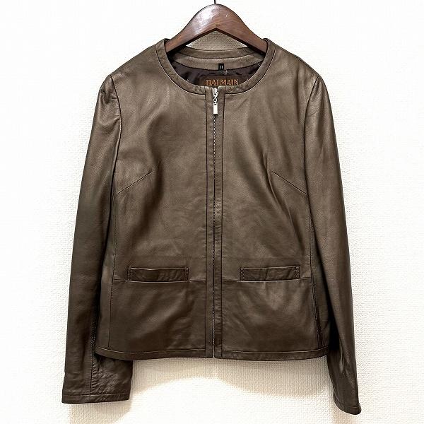wnc バルマン BALMAIN ジャケット 11 ブロンズ レザー 羊革 光沢