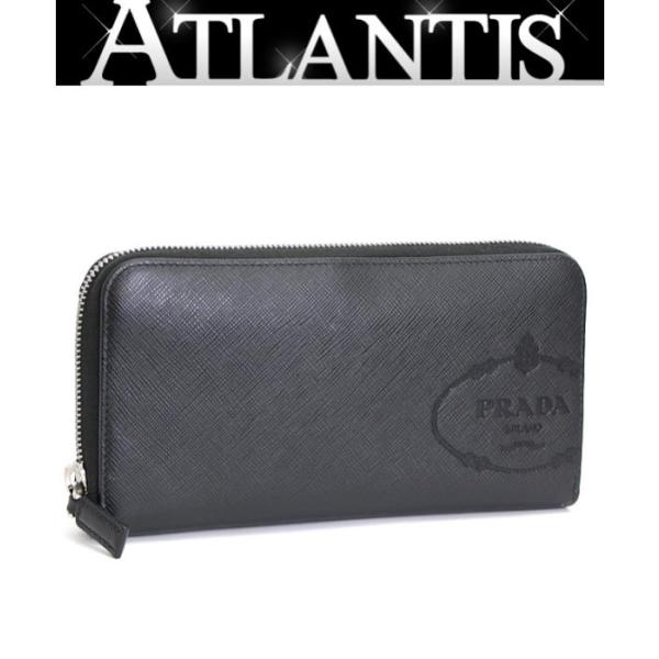 PRADA（プラダ） ラウンドファスナー 長財布 エンボスロゴ 黒