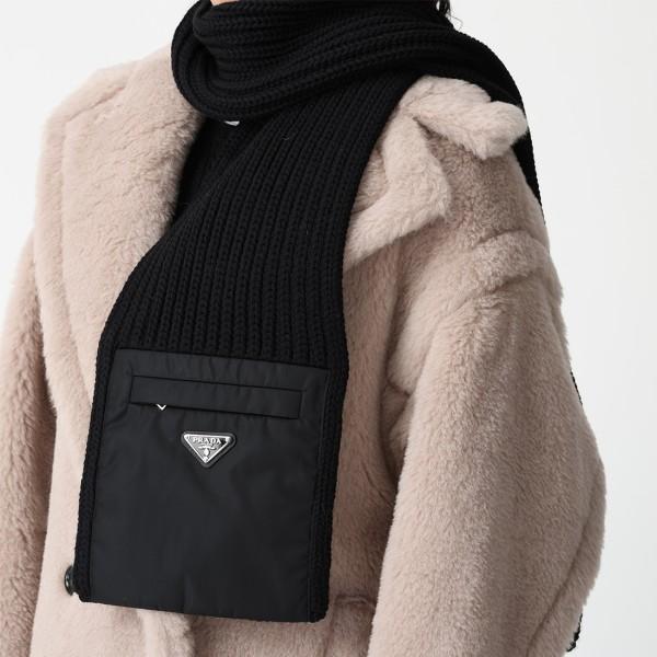 PRADA（プラダ） マフラー ロゴプレート カシミヤ ポケット付き