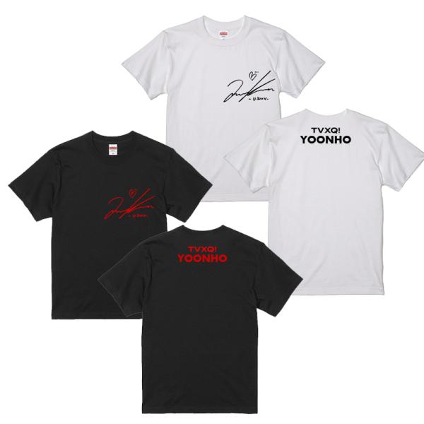ユンホ ユノ 東方神起 TVXQ サイン ロゴ入り ホワイト/ブラック T