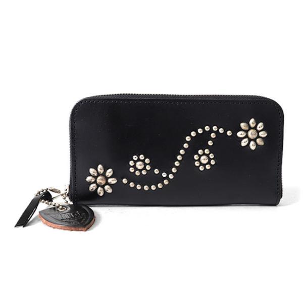 HTC エイチティーシー スタッズ ラウンドファスナー レザー長財布 24