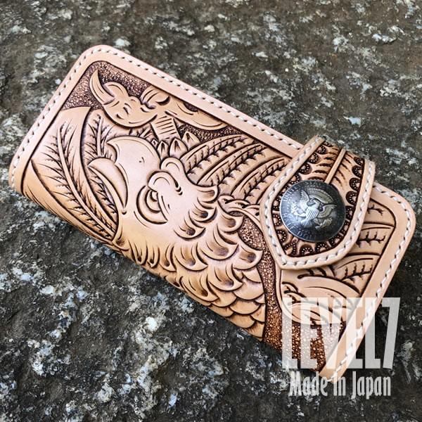 長財布 ロングウォレット イーグル/タカ レザーカービング 手縫い