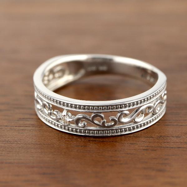 K18 ダイヤモンド 透かし アラベスク リング 指輪 唐草 模様 ホワイト