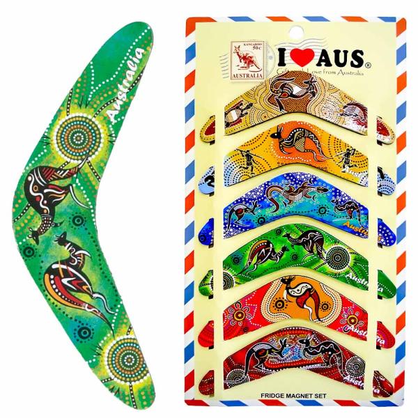 オーストラリア お土産 アボリジニ ブーメラン型マグネット6個セット