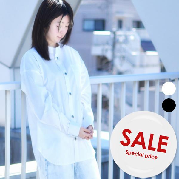 モノトーンシャツ ノーカラーシャツ ロングシャツ オーバーシャツ