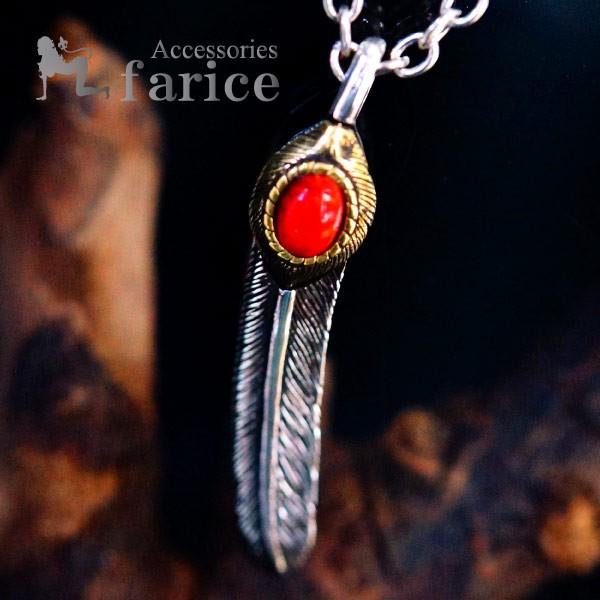 Indian Jewelry イーグルフェザー レッドコーラル&ハートフェザー(鷲の